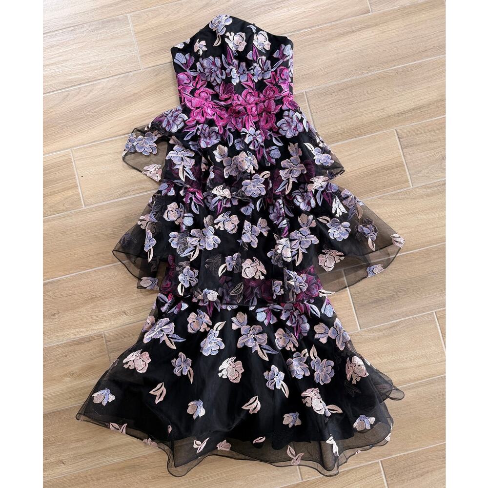 MARCHESE NOTTE -NWT- Tiered Strapless Embroidered Floral Tulle Gown | 10 - Picture 2 of 14